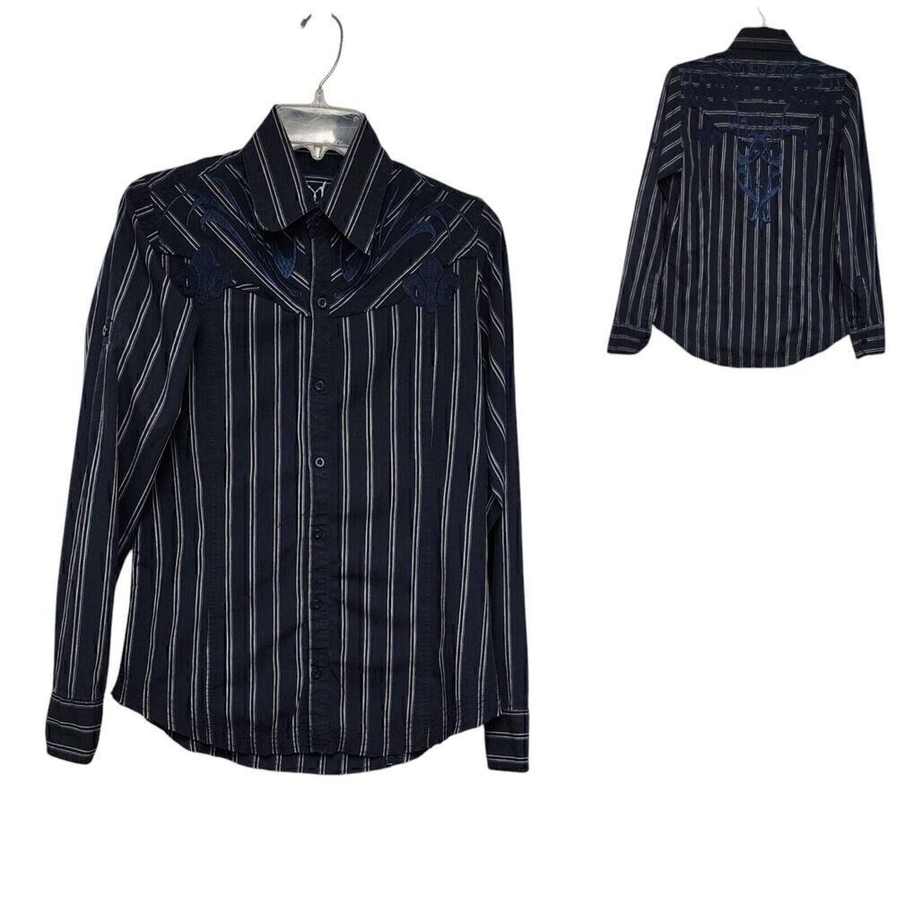 Mens Monarchy Button Down Embroidered Raw Hem Detail Size Small